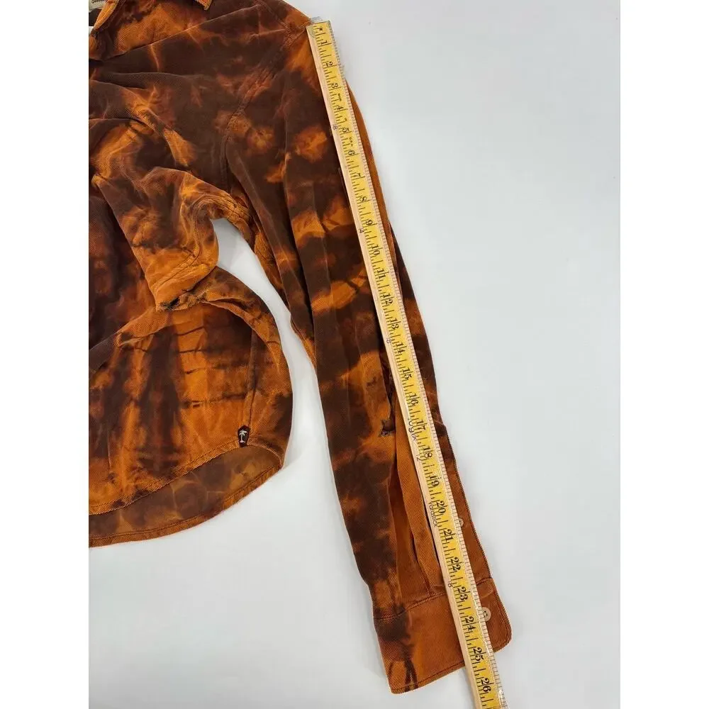 Tommy Bahama Button Down Mens Medium Orange Brown Corduroy Tie Dye Distressed